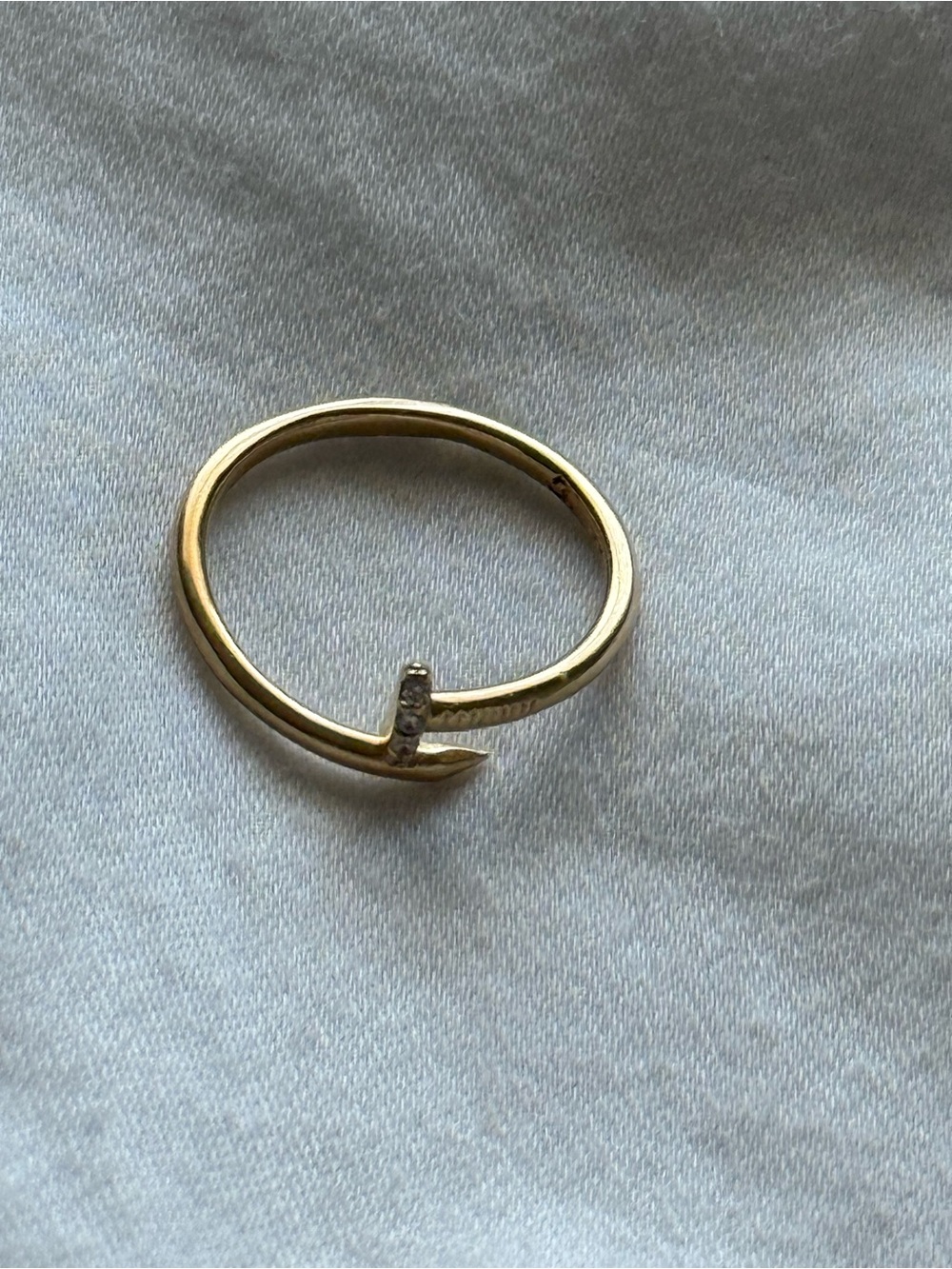 14k solid gold and natural diamond nail ring - size 8 - Picture 3 of 4